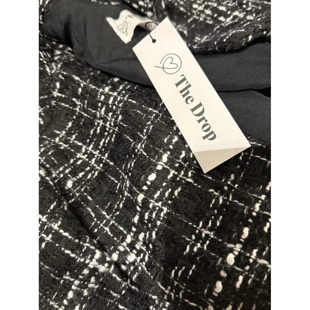 The Drop Blazer Womens Size XS Blake Long Plaid Single Breasted Black Boucle